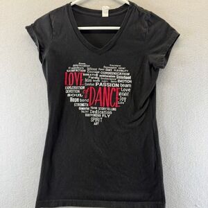 District Made Womens Love of Dance Heart Graphic V-Neck T-Shirt Black Small